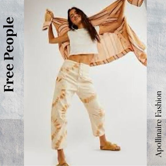Free People Osaka Tie Dye Straight Leg Jeans Ivory Tan Combo Size 28 NWT - Picture 1 of 8